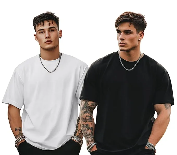 Men Solid Round Neck Polyester Black & White T-Shirt